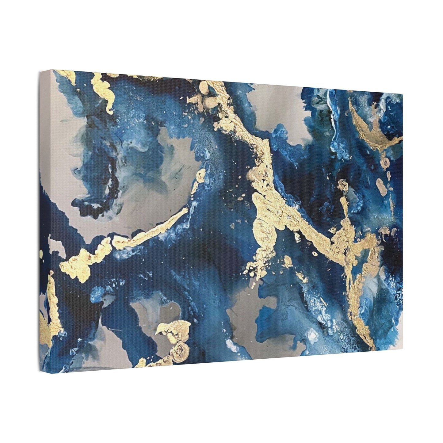 Blue Gold Marble Satin Stretched Canvas Wall Art