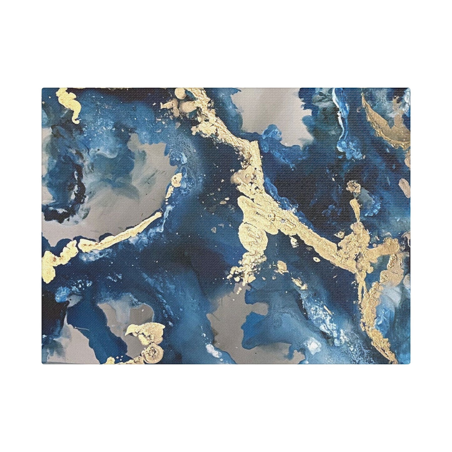 Blue Gold Marble Satin Stretched Canvas Wall Art
