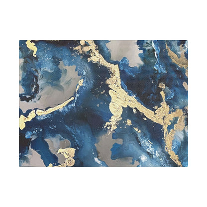Blue Gold Marble Satin Stretched Canvas Wall Art