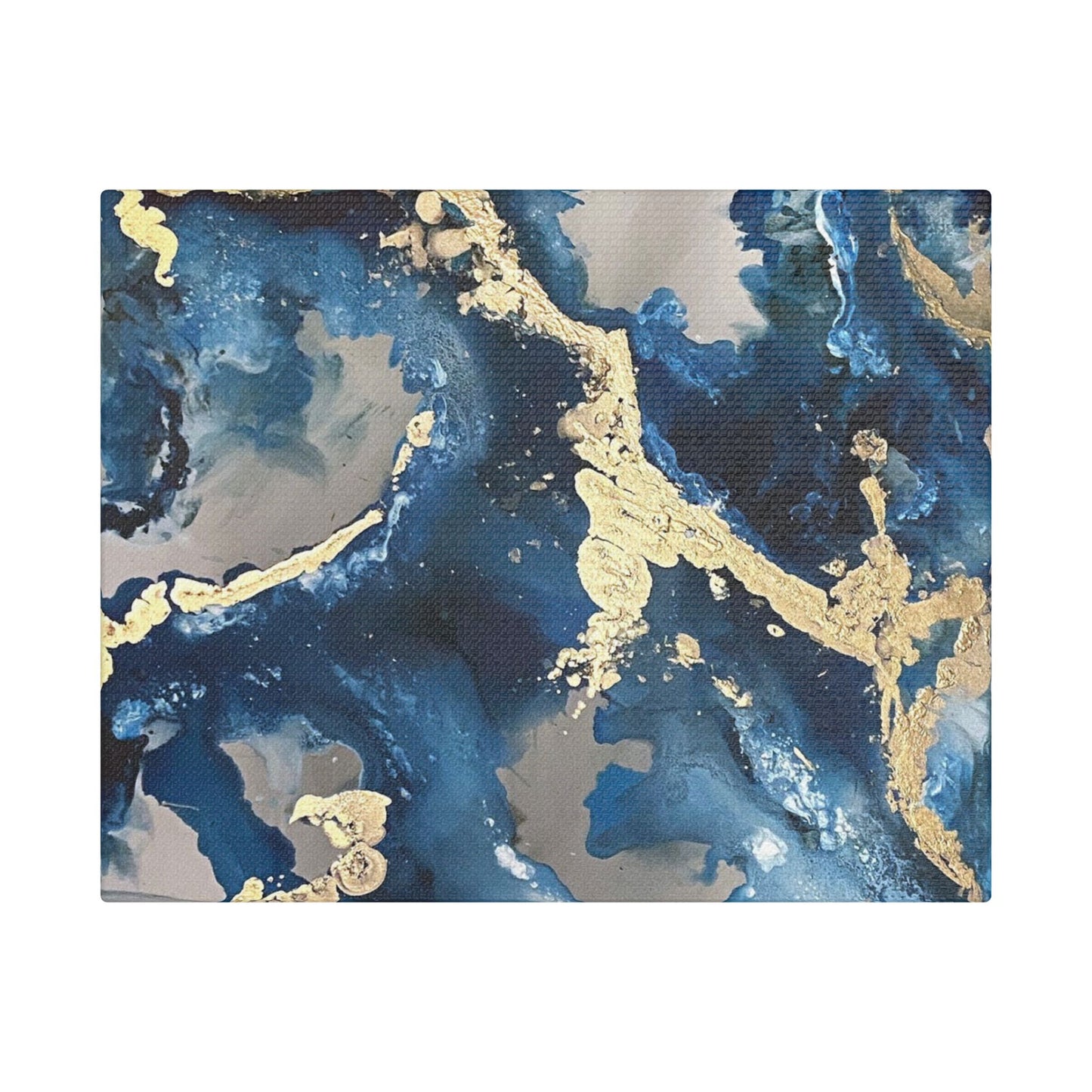 Blue Gold Marble Satin Stretched Canvas Wall Art