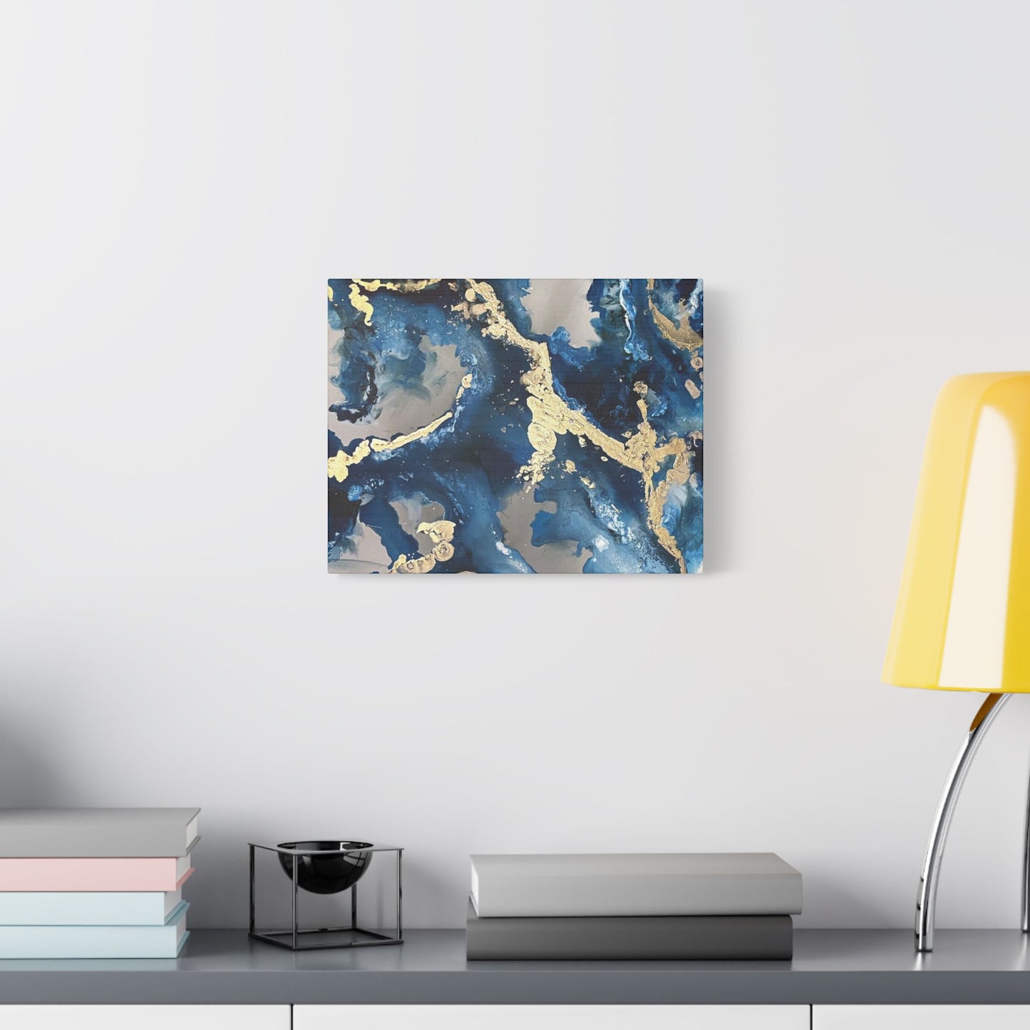 Blue Gold Marble Satin Stretched Canvas Wall Art