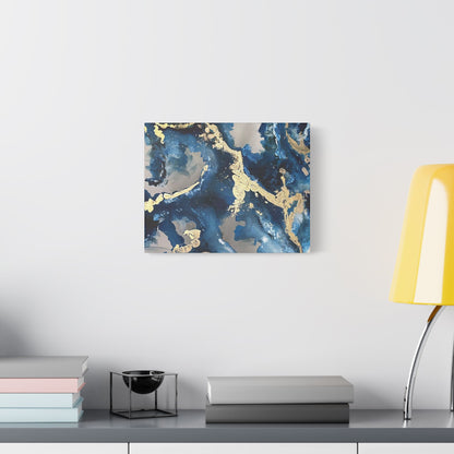 Blue Gold Marble Satin Stretched Canvas Wall Art