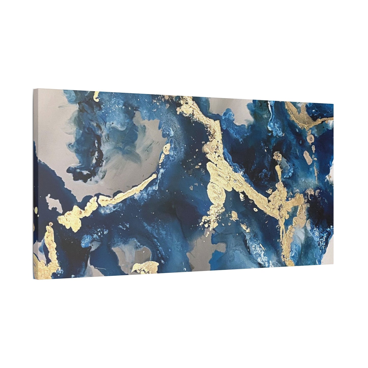 Blue Gold Marble Satin Stretched Canvas Wall Art