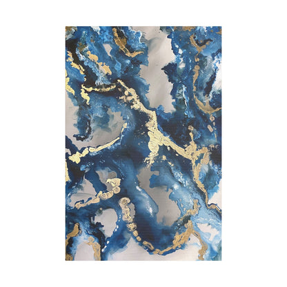 Blue Gold Marble Satin Stretched Canvas Wall Art