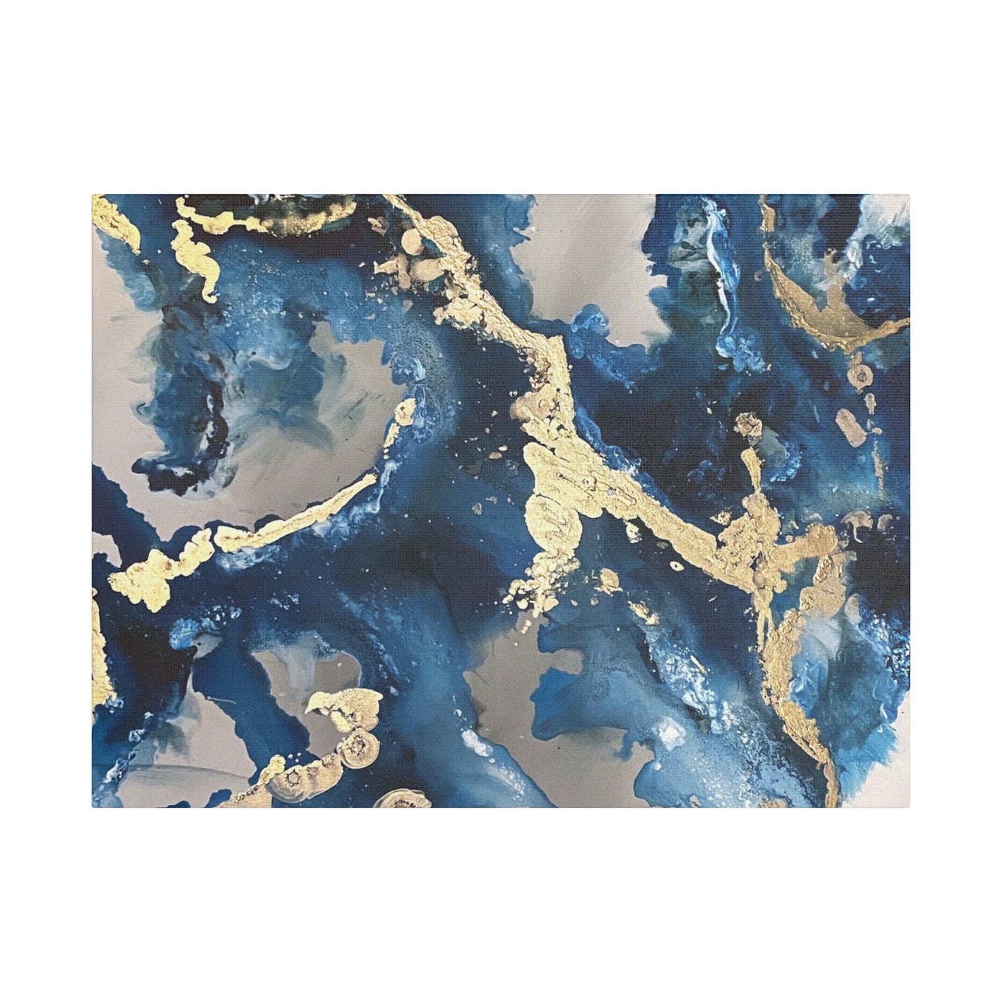 Blue Gold Marble Satin Stretched Canvas Wall Art