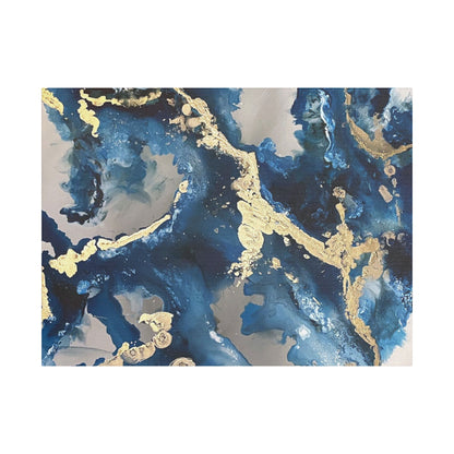 Blue Gold Marble Satin Stretched Canvas Wall Art