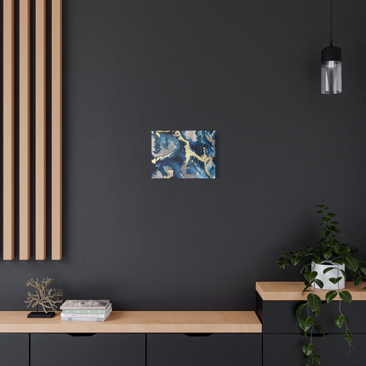 Blue Gold Marble Satin Stretched Canvas Wall Art