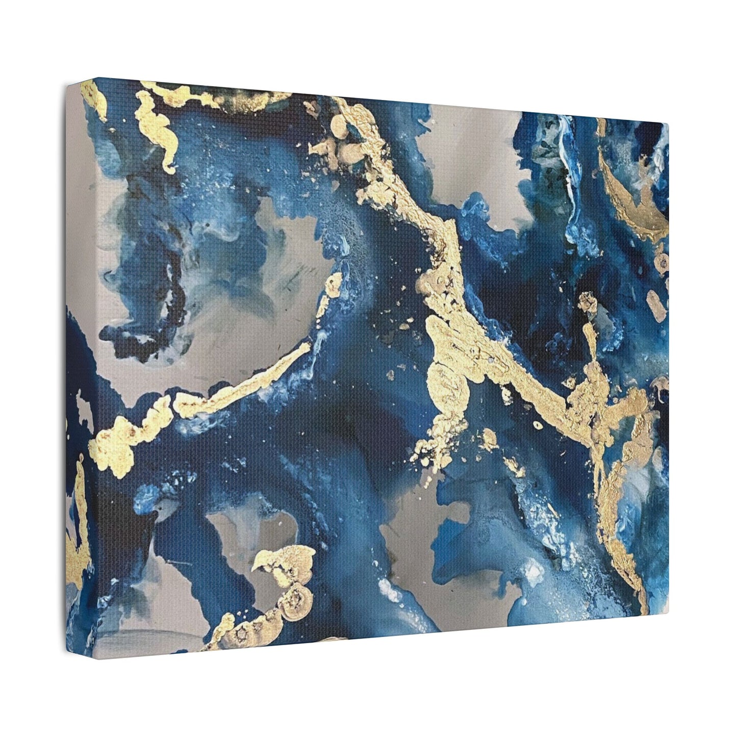 Blue Gold Marble Satin Stretched Canvas Wall Art
