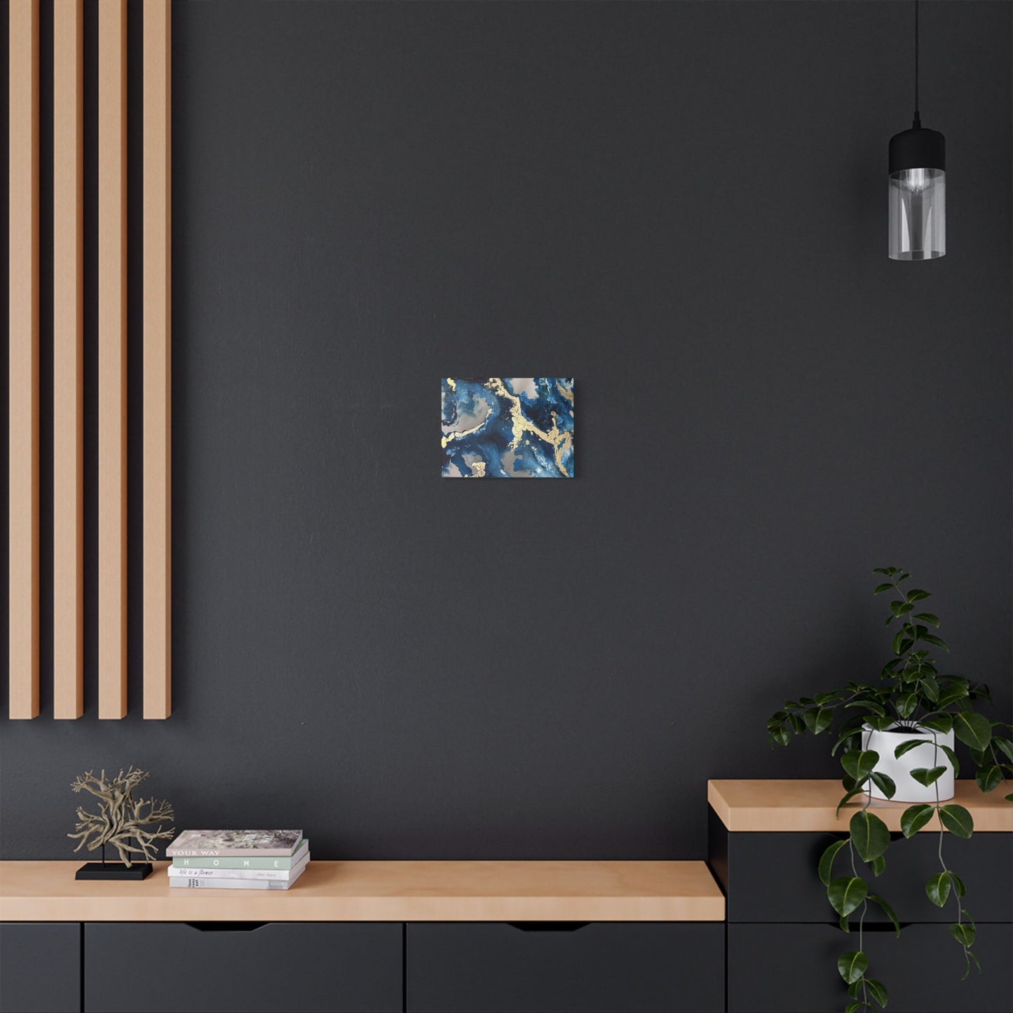 Blue Gold Marble Satin Stretched Canvas Wall Art