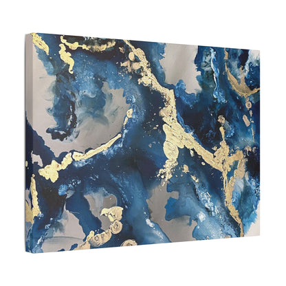 Blue Gold Marble Satin Stretched Canvas Wall Art