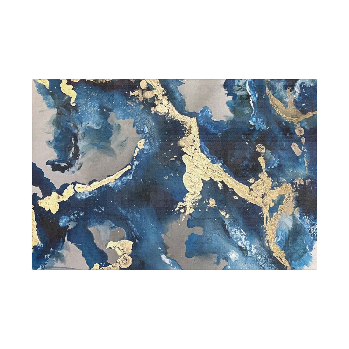 Blue Gold Marble Satin Stretched Canvas Wall Art