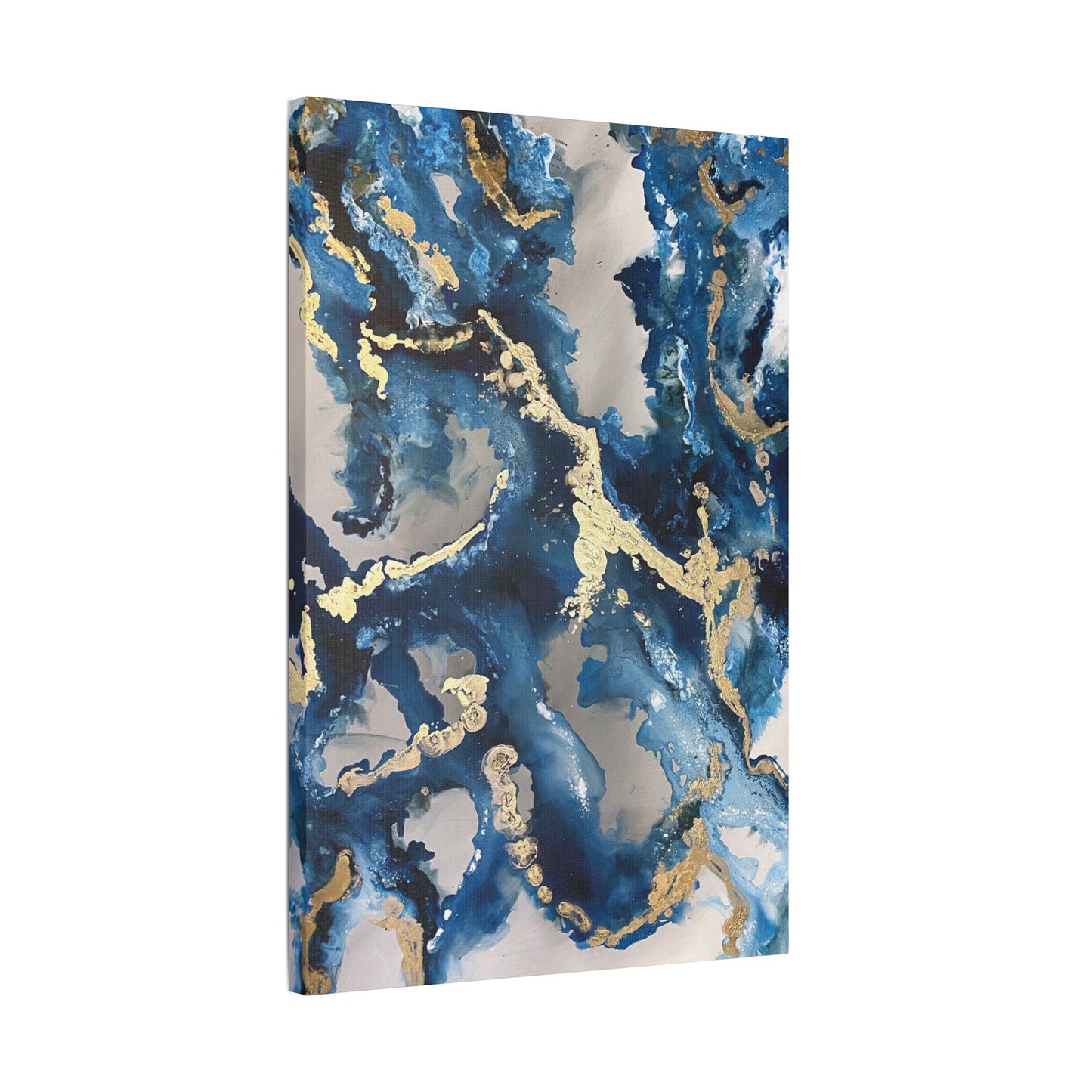 Blue Gold Marble Satin Stretched Canvas Wall Art