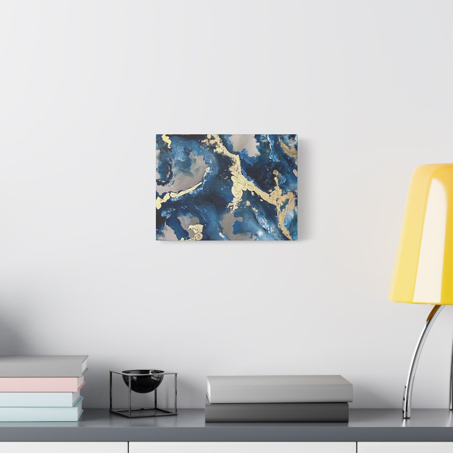 Blue Gold Marble Satin Stretched Canvas Wall Art