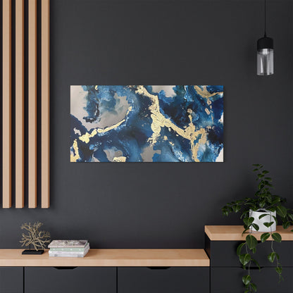Blue Gold Marble Satin Stretched Canvas Wall Art