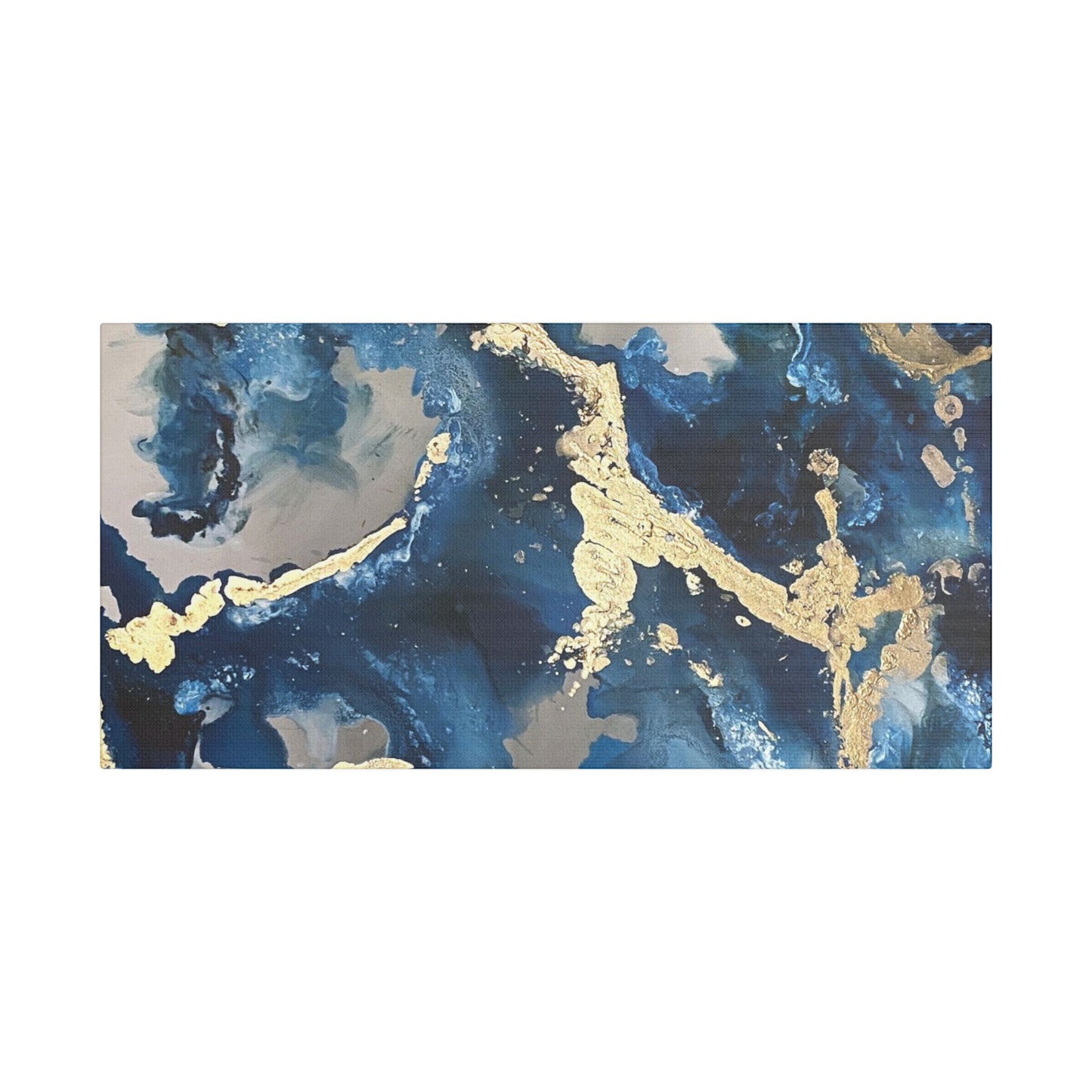 Blue Gold Marble Satin Stretched Canvas Wall Art