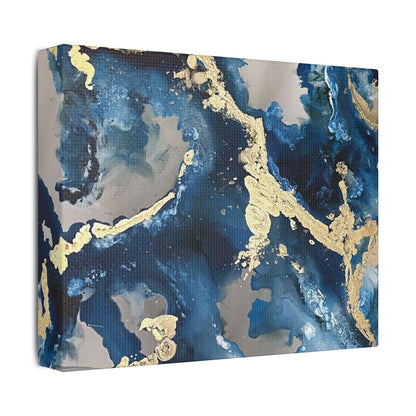 Blue Gold Marble Satin Stretched Canvas Wall Art