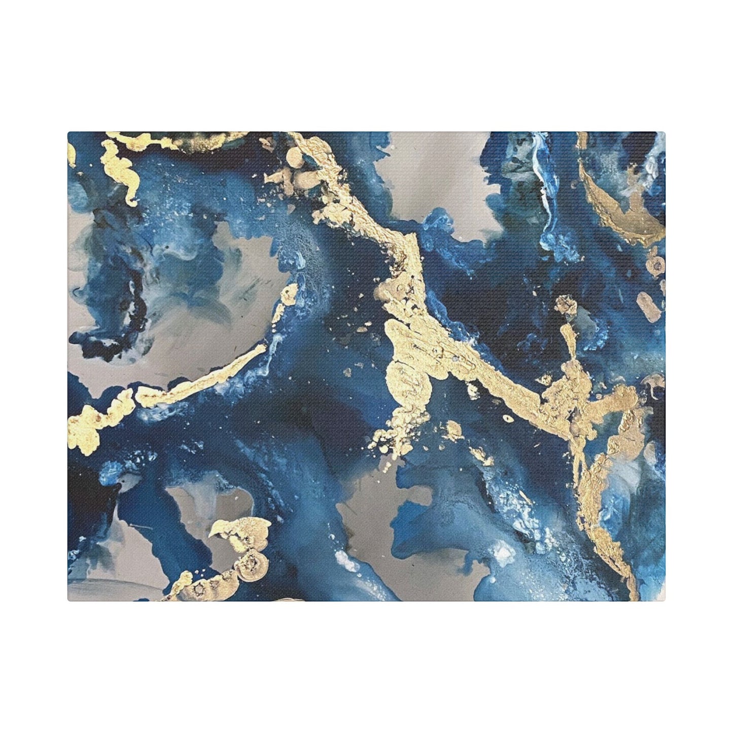 Blue Gold Marble Satin Stretched Canvas Wall Art
