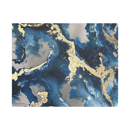Blue Gold Marble Satin Stretched Canvas Wall Art