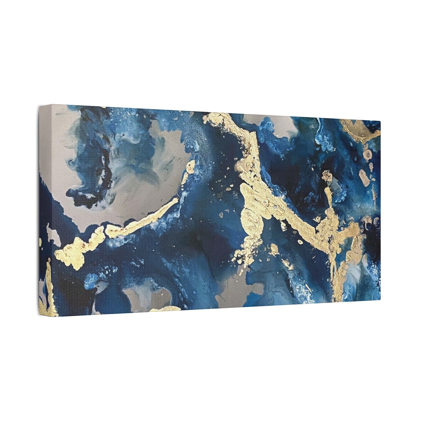 Blue Gold Marble Satin Stretched Canvas Wall Art