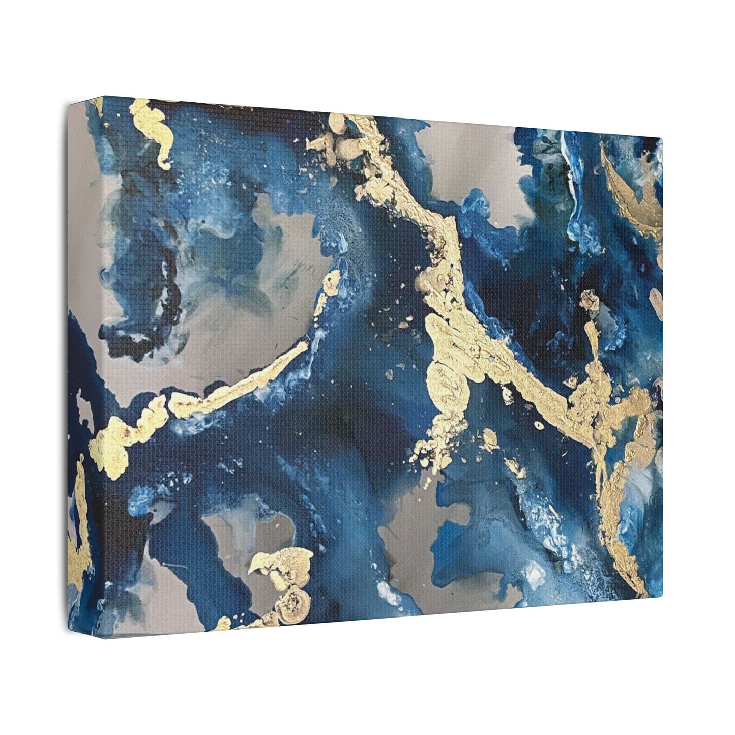 Blue Gold Marble Satin Stretched Canvas Wall Art