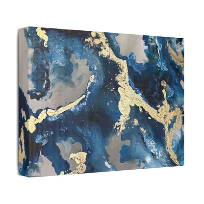 Blue Gold Marble Satin Stretched Canvas Wall Art
