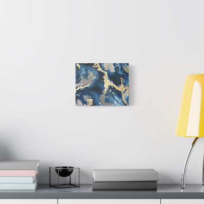 Blue Gold Marble Satin Stretched Canvas Wall Art
