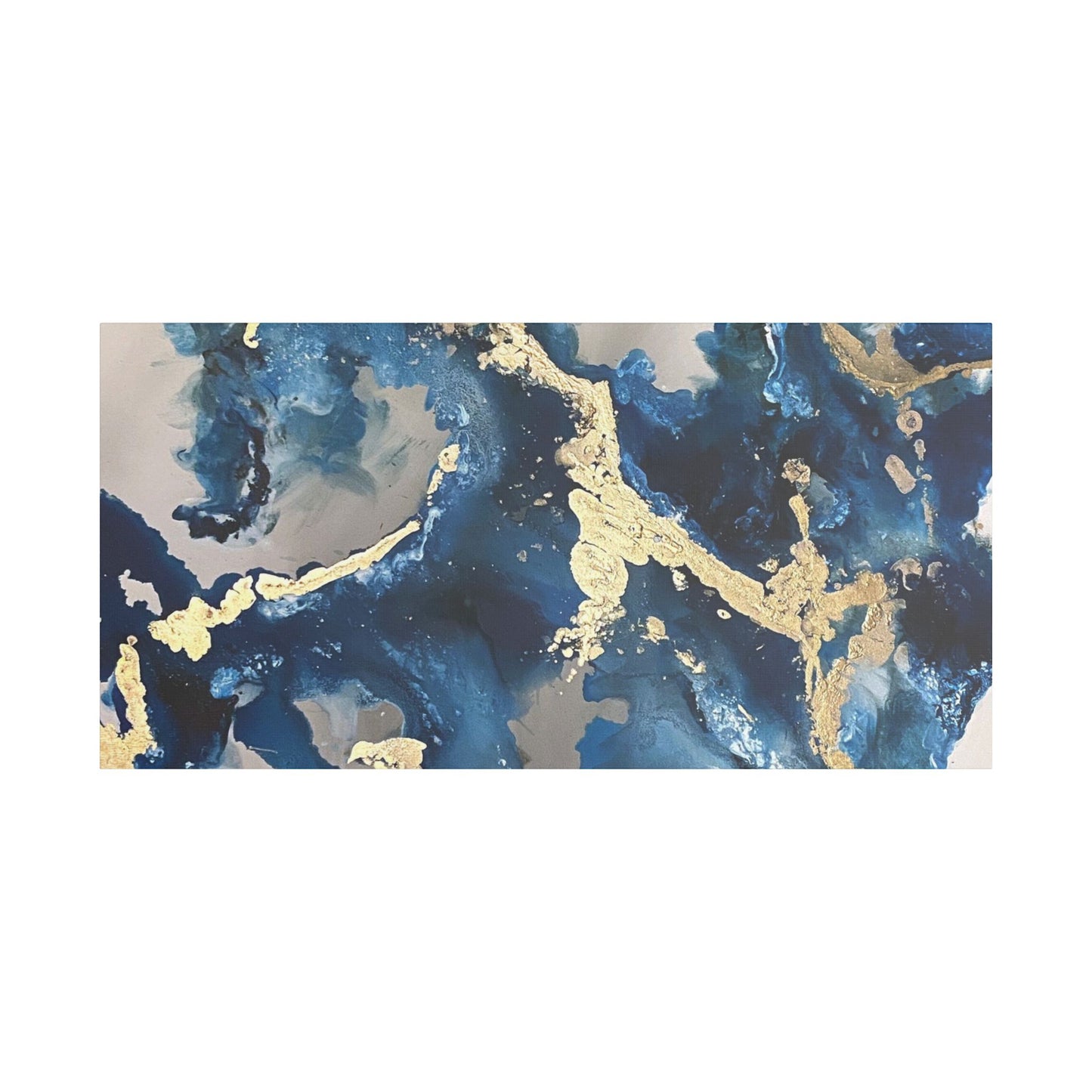 Blue Gold Marble Satin Stretched Canvas Wall Art