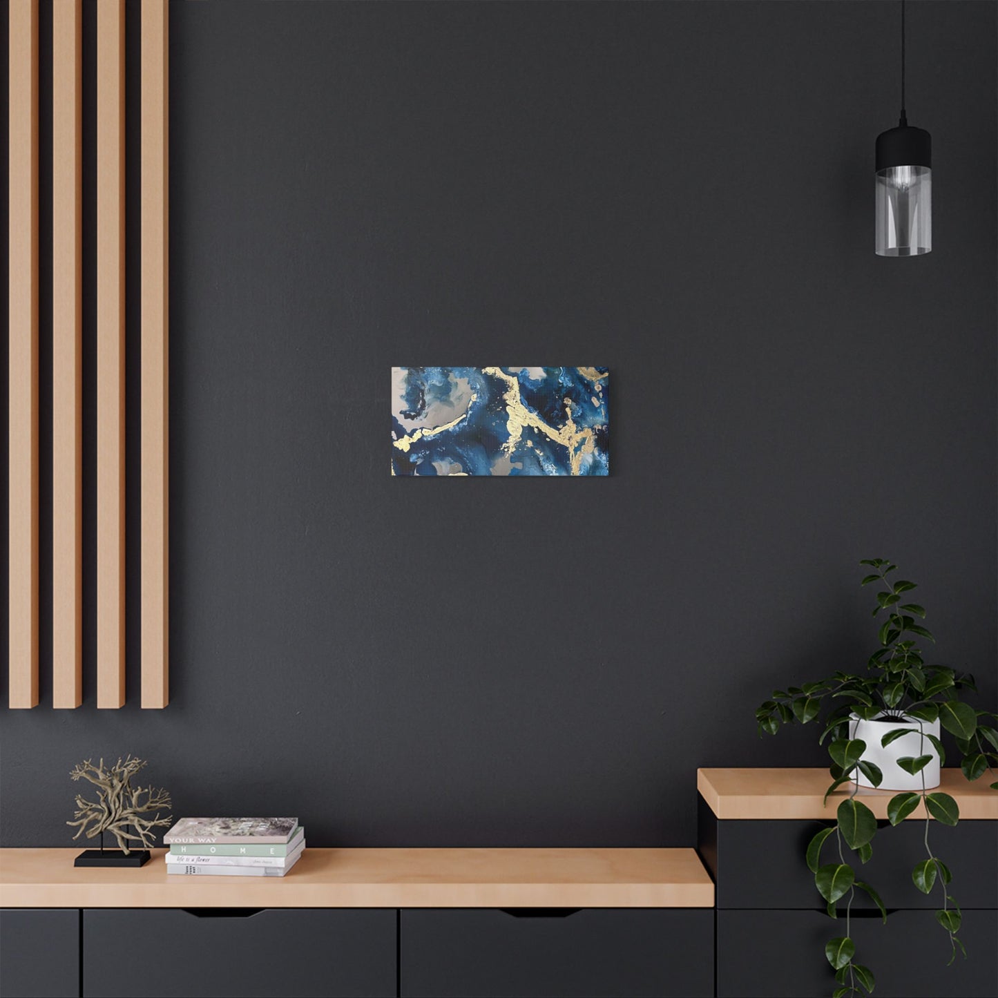 Blue Gold Marble Satin Stretched Canvas Wall Art