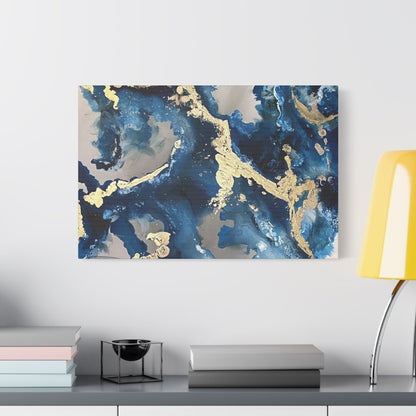 Blue Gold Marble Satin Stretched Canvas Wall Art