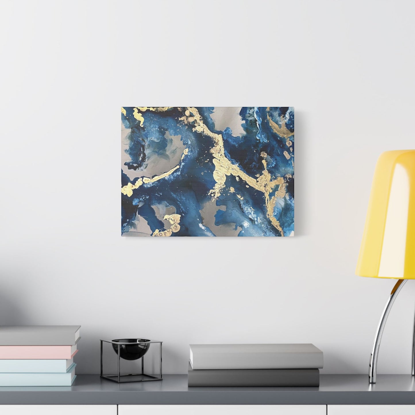 Blue Gold Marble Satin Stretched Canvas Wall Art