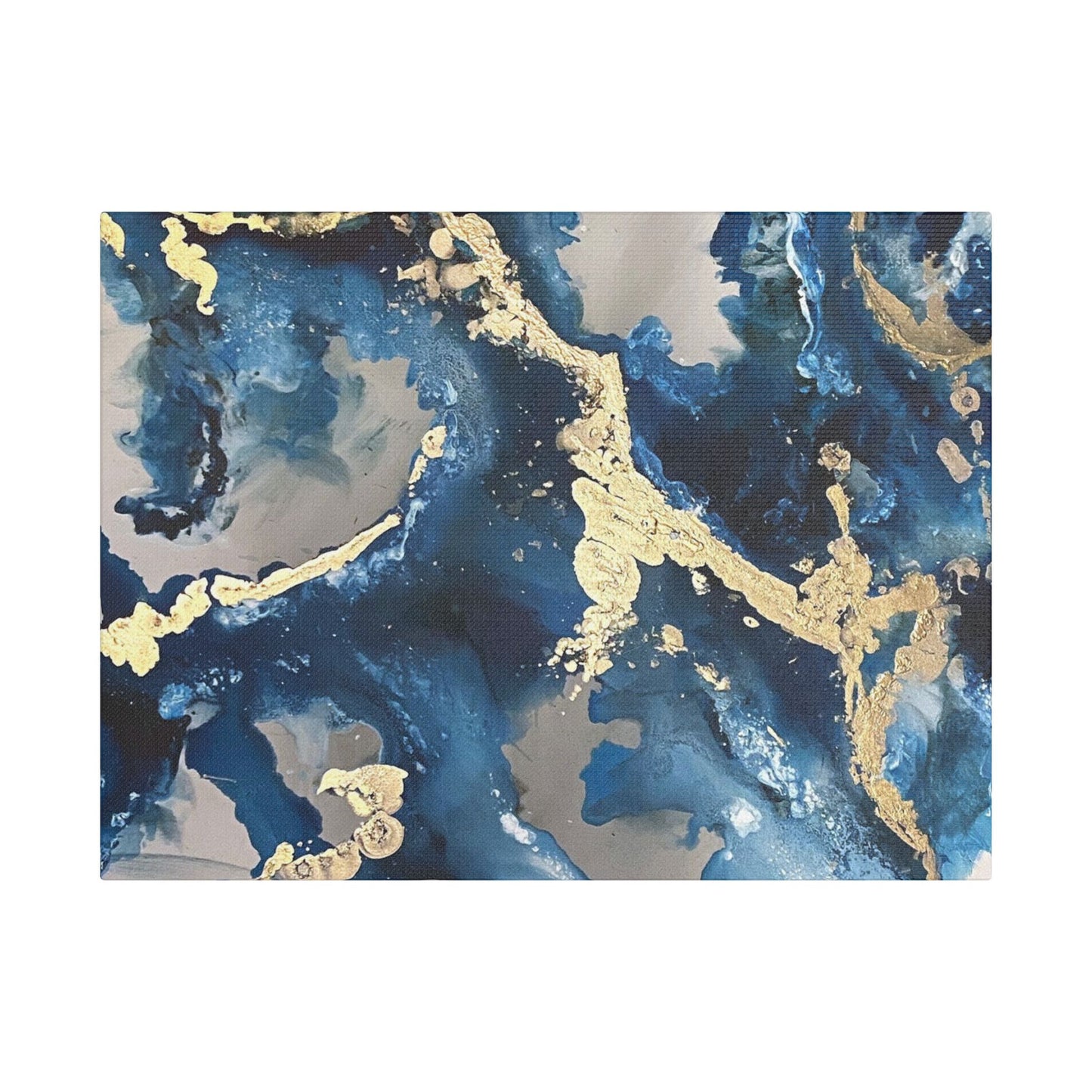 Blue Gold Marble Satin Stretched Canvas Wall Art