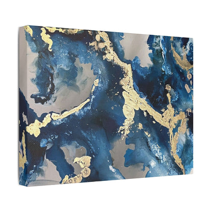 Blue Gold Marble Satin Stretched Canvas Wall Art