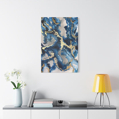 Blue Gold Marble Satin Stretched Canvas Wall Art